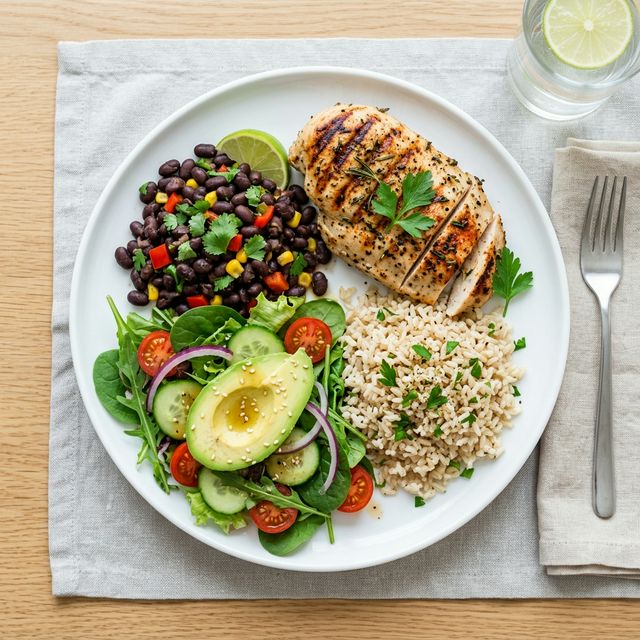 Foto real de uma refeição saudável sendo analisada